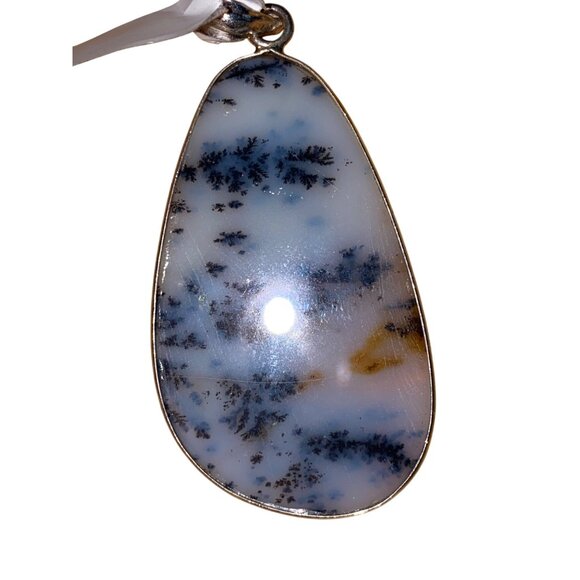 Dendritic Agate Teardrop Pendant Sterling Silver Unique Stone Jewelry - Picture 2 of 5